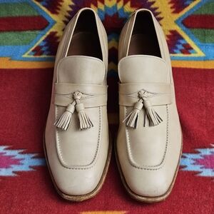 ALLEN EDMONDS Riviera Leather Loafers Tassels Shoes Size 12 B Light Taupe Creme